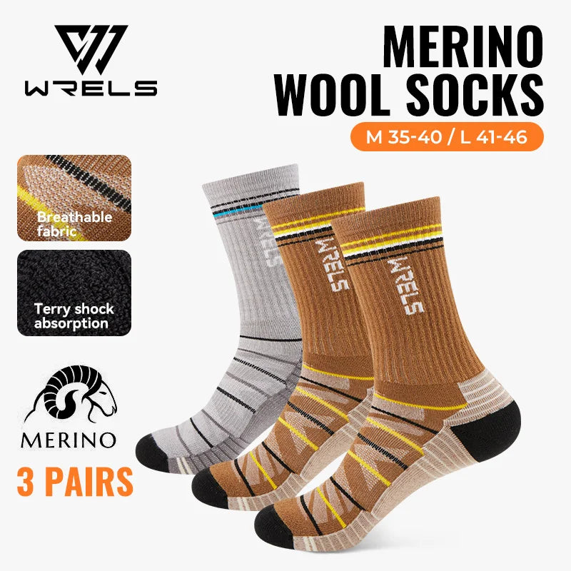 WRELS 1/2/3pairs Merino Wool Hiking Socks Warm Thermal Winter Moisture Wicking Socks Breathable Performance Wool Hiking Socks