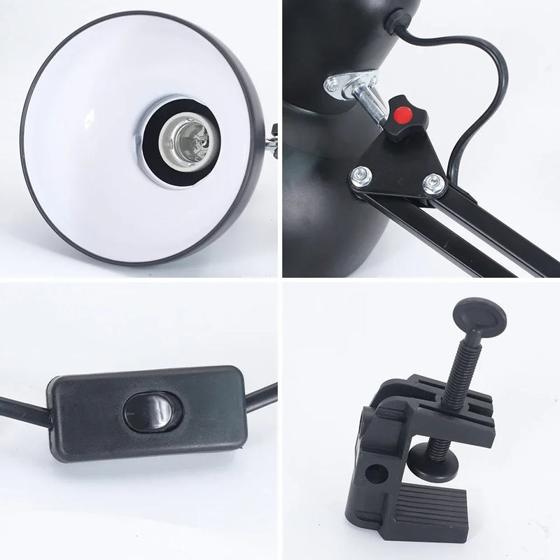 Durable Foldable Stable Desk Lamp Clip on Light Telescopic Eye Protection Retro Bedroom Computer Table Lamp Decor for E27 Bulb
