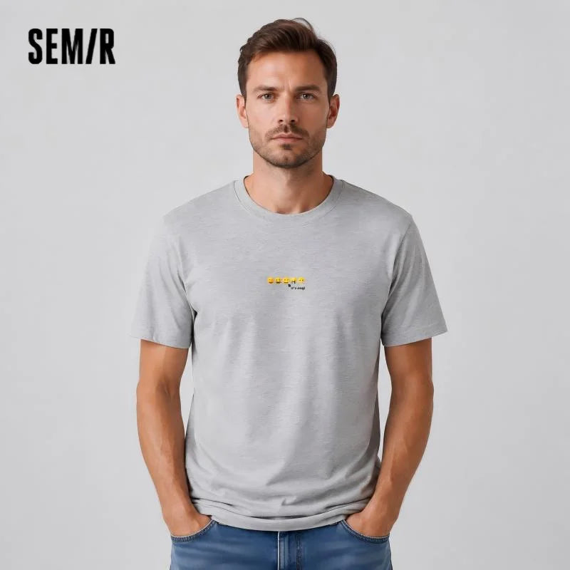 Semir Men Tshirt Cotton Fun Print Knit Short Sleeve 2026 New Arrival Casual Fashion Soft Daily Top Wear
