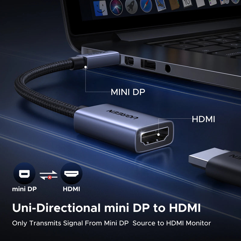 UGREEN 4K Mini DisplayPort to HDMI Adapter, Unidirectional Mini DP Thunderbolt to HDMI Converter 1440p 1080p HDCP 1.4 Alu