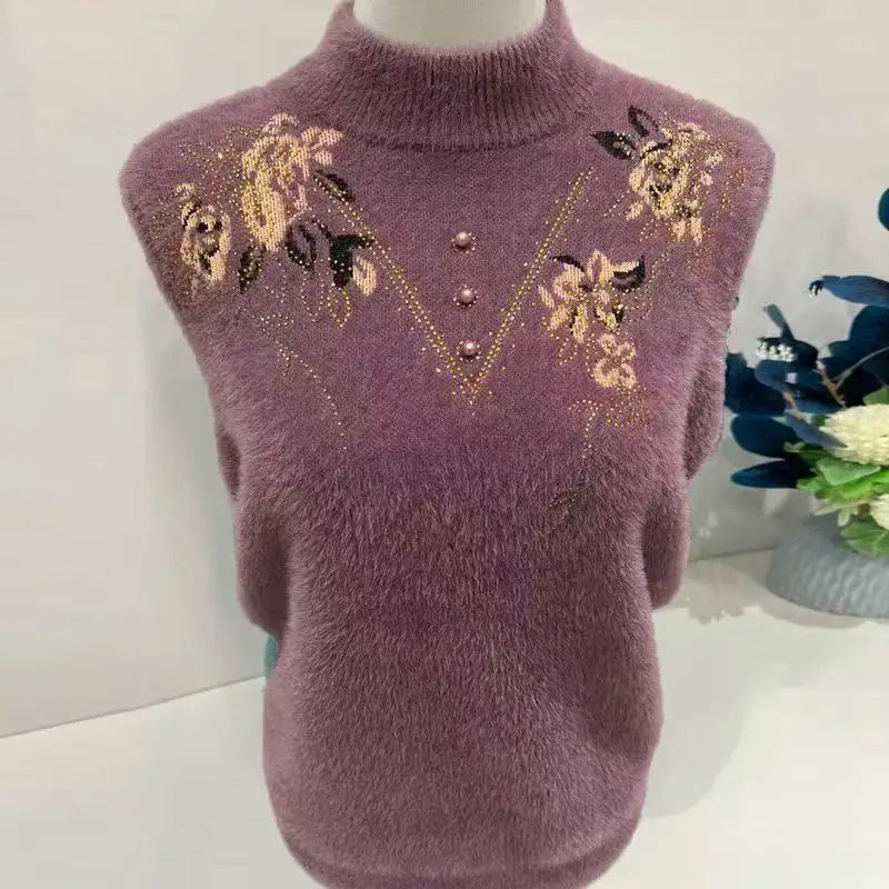 Pulls Femmes Printed Vintage Knit Cashmere Winter Clothes Woman Thicken Warm Spring Autumn Sweater Tops Mother Knitwear Jumper
