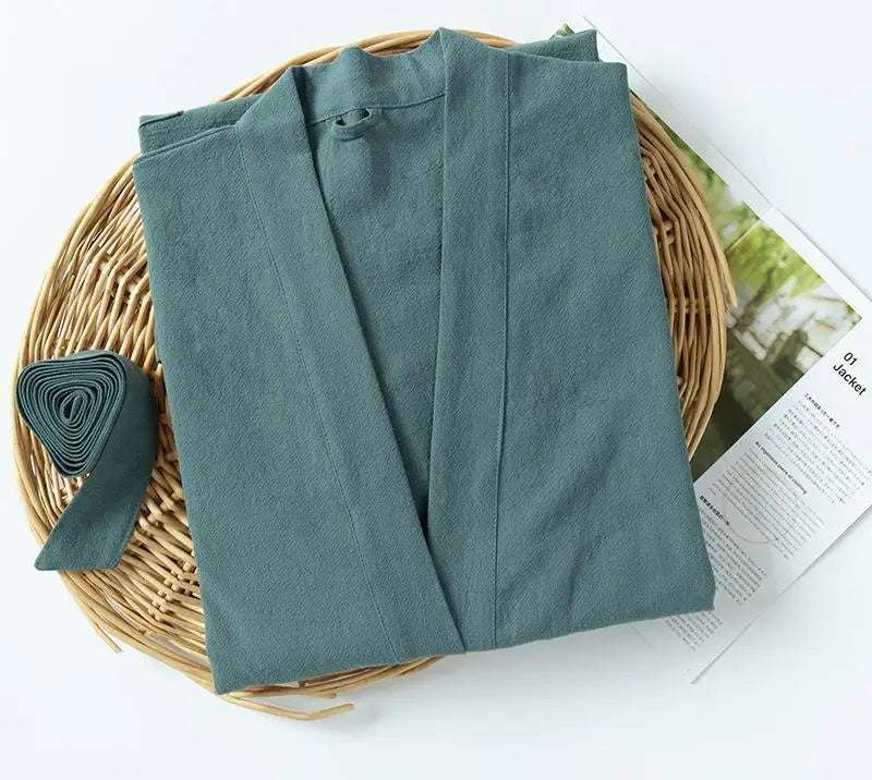 Cotton Linen Kimono Bathrobe Nightgown 2026 New Loose Men And Women Dressing Gown Sleepwear Nightwear Solid Hotel Robe