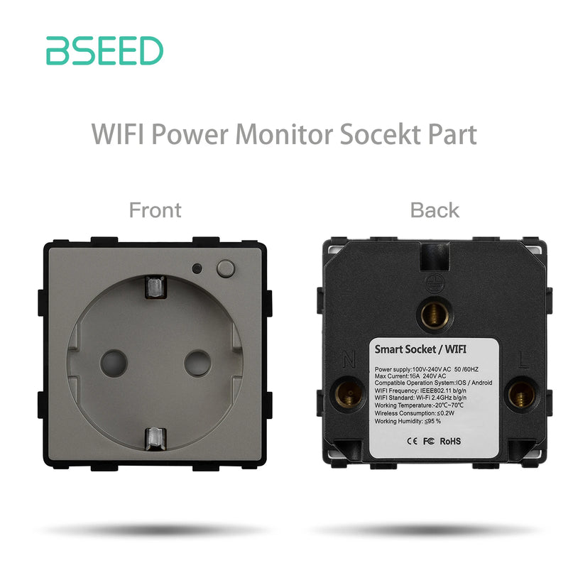 BSEED Matter Touch Switch Part 1/2/3Gang Smart Switch Tuya Smart Life APP Control EU Socket Module Glass Panel Free Combination
