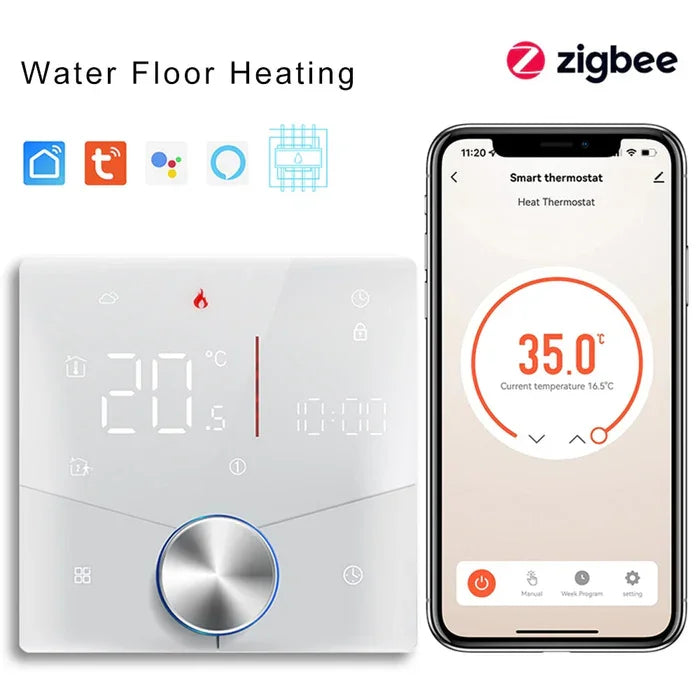 BSEED ZigBee Touch LED Integrated Screen With Knob Floor Heating Room Thermostat Controller Tuya Alexa Google App Control