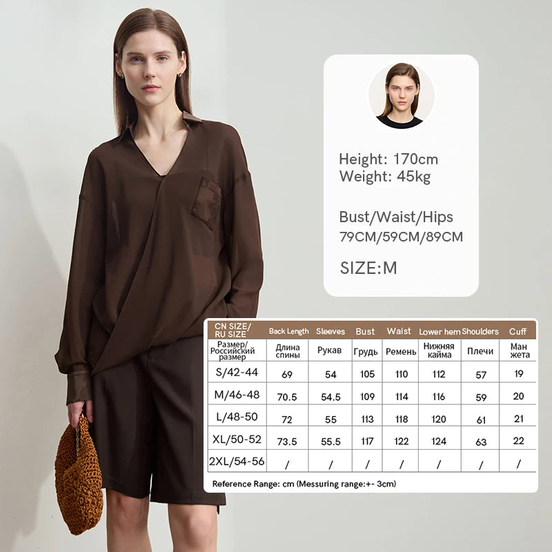 Amii Women 2026 Summer Chiffon Shirts Loose Solid V-neck Dropped Shoulder Long Sleeves Thin See Through Loose Blouse 12512024