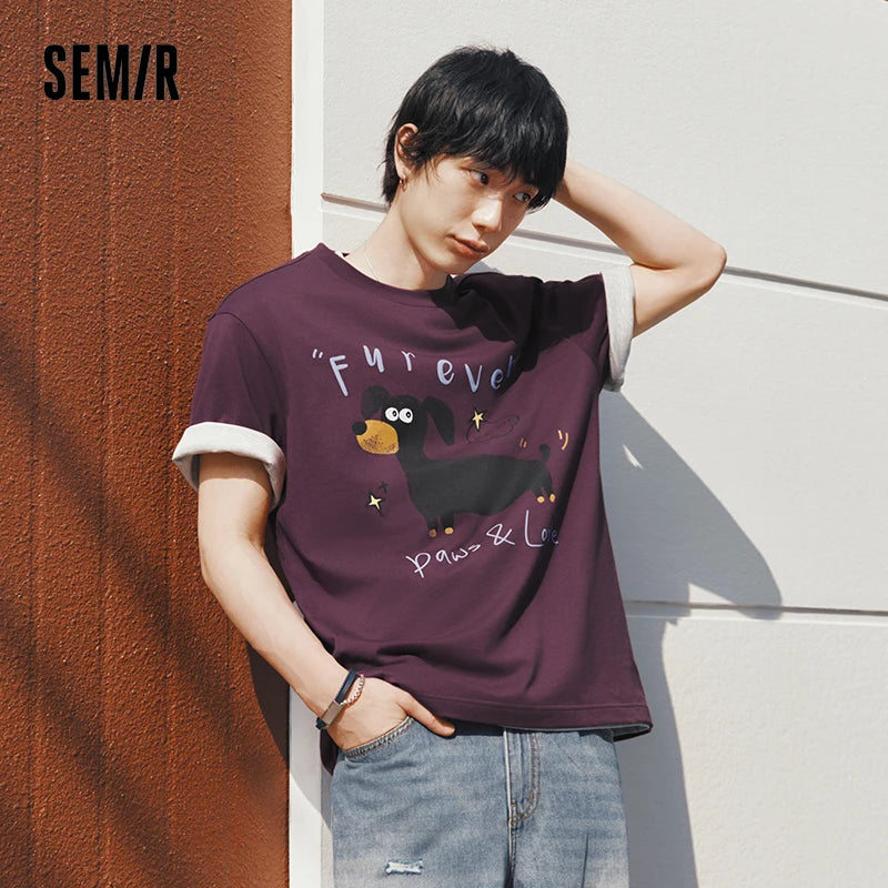Semir Unisex Tshirt 2026 Pattern Printed Knitted Loose Crew Neck Daily Casual Style Soft Comfortable