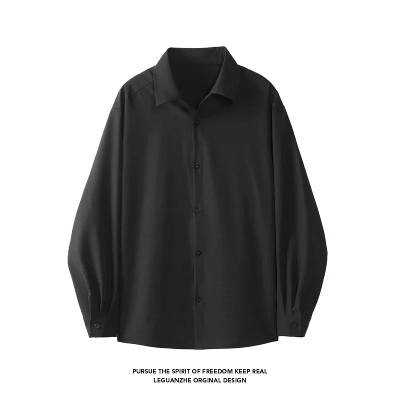 Male Fashion Oversized Shirt Long Sleeve Lapel Button Front Wrinkle Resistant Cloth Ideal For Multiple Daily Scenarios
