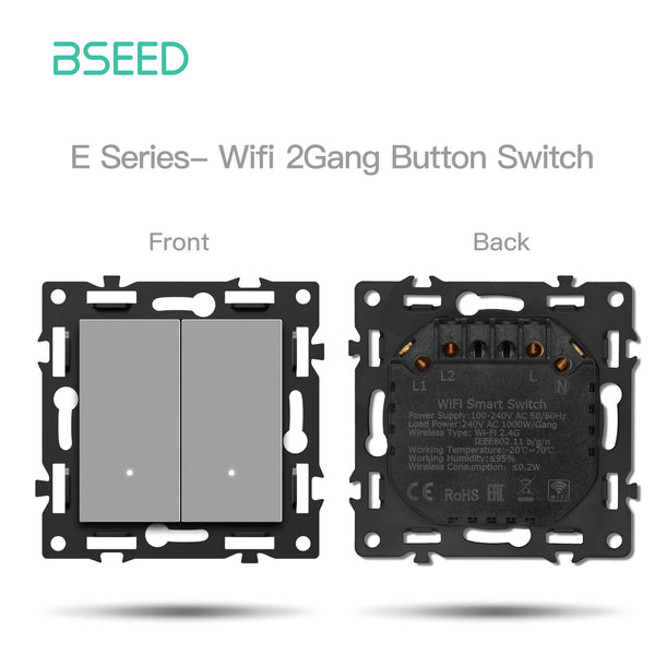 BSEED 1/2/3/4Gang WIFI ចុចប្តូរផ្នែកតែស៊ុមកញ្ចក់ Smart Dimmer មុខងារប្តូរវាំងនន DIY ផ្នែក EU Wifi រន្ធគ្រឿងបន្លាស់