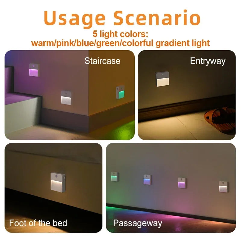RGB Motion Sensor Night Light USB Rechargeable Color-Changing Lamp Dimmable Wireless LED Lighting for Closet Bedroom Kitchen