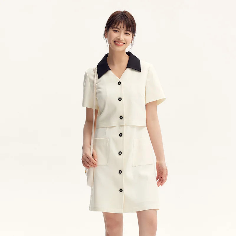 Semir Women Dress Textured 2026 Faux Two Piece Color Block Lapel Collar Urban Casual Everyday Style Soft Comfortable
