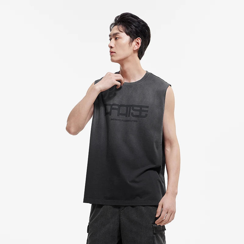 Semir Mens Vest 2026 Sleeveless Pure Cotton Letter Printed Gradient Knitted Tops Crew Neck Wide Shoulder Casual Soft Daily Wear