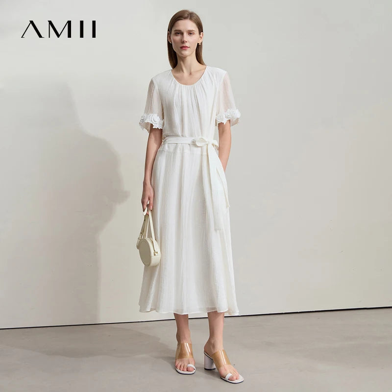 រ៉ូប Amii Minimalist ធម្មតាស្រាលប្រណីតសម្រាប់នារីរដូវក្តៅឆ្នាំ ២០២៥ រ៉ូបដៃអាវចរសម្រាប់នារីការិយាល័យថ្មី រ៉ូបវែងរលុង 12542160