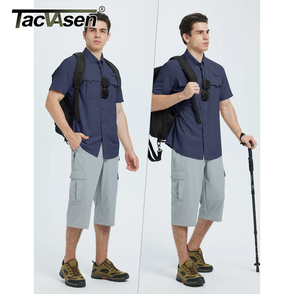 TACVASEN UV Block Fishing Shirts Mens Lightweight Quick Dry Short Sleeve Shirt Breathable Outdoor Hiking Shirt Fishing Shirts