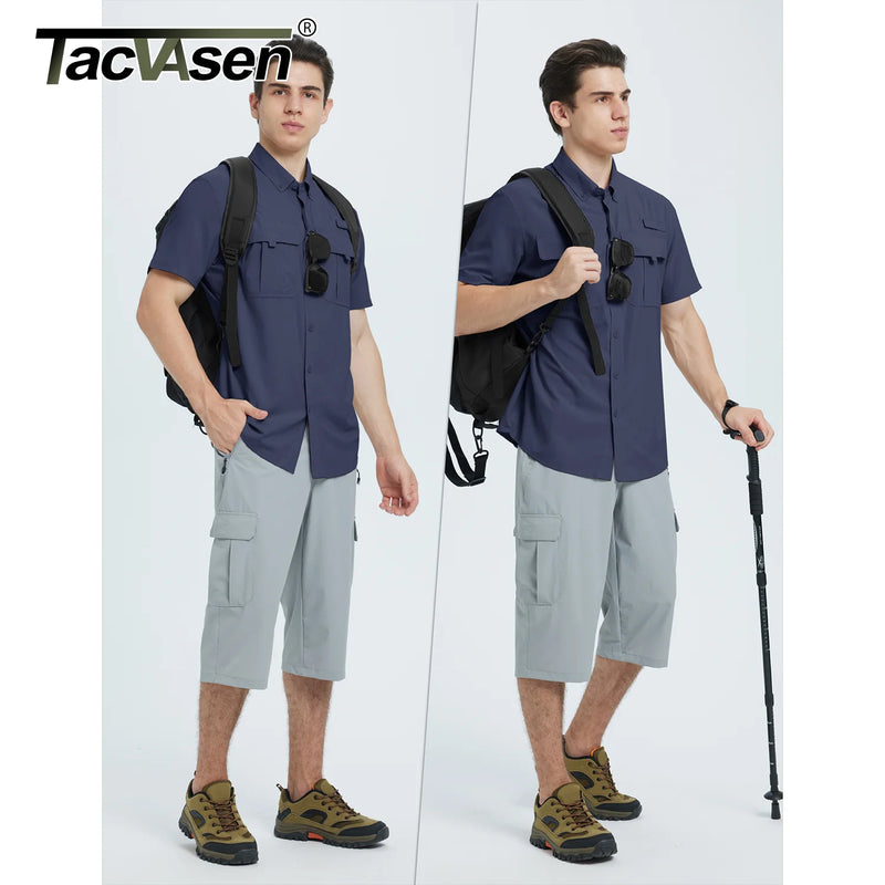 TACVASEN UPF 50+ Sun Protection Shirts Men's Quick Dry Outdoor Fishing Hiking Shirt Mesh Breathable UV Work Cargo Shirts Men