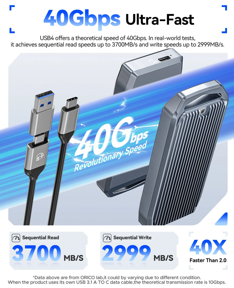 ORICO M2 SSD Case M2 NVMe SSD Enclosure Adapter Compatible with Thunderbolt 3 4 USB3.2 USB 3.1 3.0 Type-C External SSD Enclosure