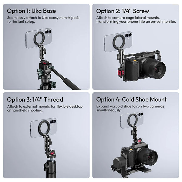 Ulanzi MA56 ម៉ាញេទិក 4-in-1 MagLock ជើងទ្រទូរស័ព្ទលើកាមេរ៉ា សម្រាប់ Iphone 17 Android Dual 360° Rotation 1/4" Cold Shoe