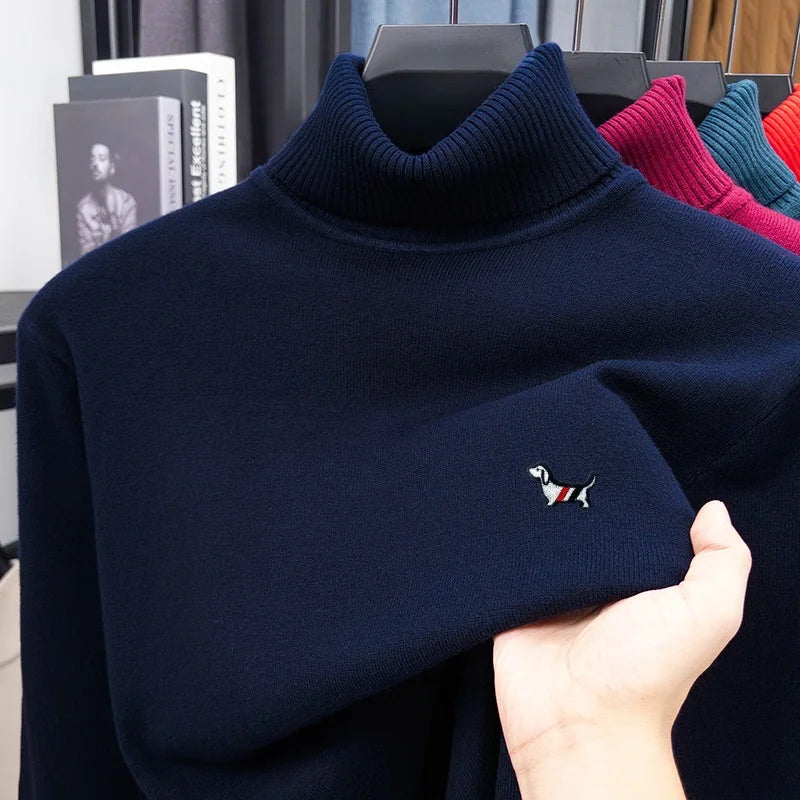 Brand Luxury Man Long-Sleeved Knitwear Dog Embroidery Double Collar Spring British Style New Sweater Trend Fashion Mens Clothing