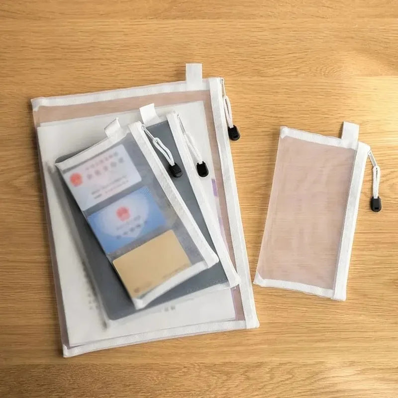 3pcs Mesh Zipper A4 A5 A6Bag-Folder with Zipper Closure, Suitable for Office Organizing, School Supplies, Storage Bag.