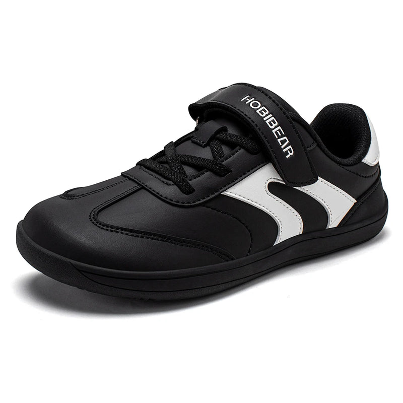 HOBIBEAR Big Kids Barefoot Shoe Wide Toe Hook Loop Sneaker Artificial Leather Non-Slip Zero Drop Lightweight Comfort Shoe