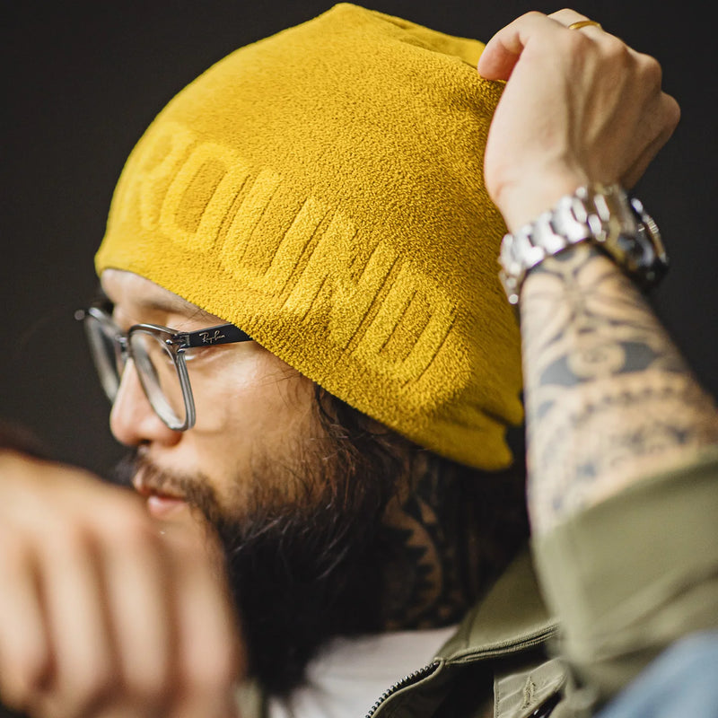 Maden Yellow Jacquard Knit Beanie Soft Fleece Lined Winter Hat Outdoor Daily Cold Cap Thermal Large Size for Men