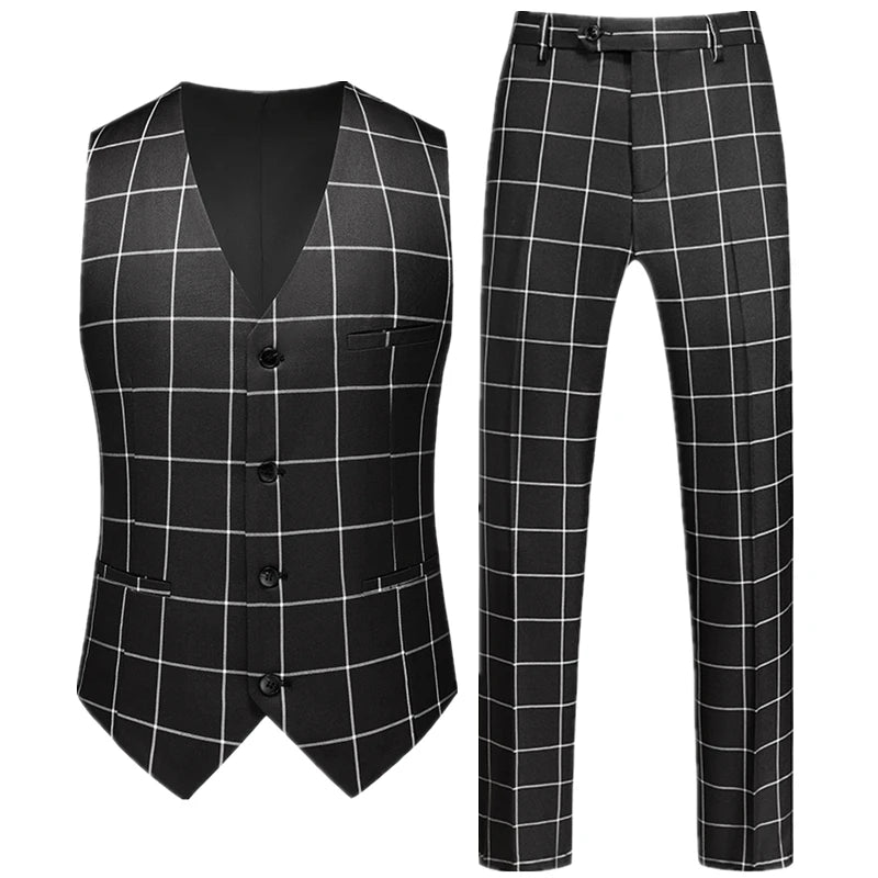 Men's Red Two-Piece Set, Sleeveless V-neck Vest with Trousers, White, Black, Red, Silver, Green,Purple To Choose From!