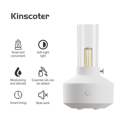 KINSCOTER Retro Aroma Diffuser Essential Oil LED Light Filament Night Light Air Humidifier Work 5-8 Hours For Home Bedroom Gift White Pro