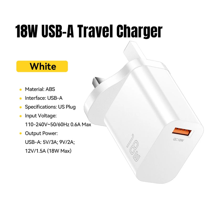 Essager 18W QC3.0 USB A Charger USB Quick Charge 3.0 Fast Wall Charger for Samsung S24 Huawei Xiaomi iPhone Mobile Phone Charger