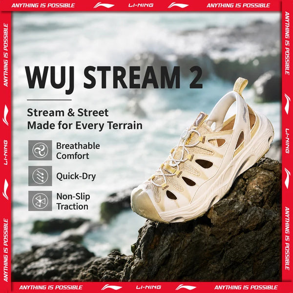 ស្បែកជើង Li-Ning Unisex WUJ STREAM 2 ស្បែកជើងទឹក ស្ងួតលឿន ប្រឆាំងនឹងការរអិល LiNing ស្បែកជើងឡើងភ្នំ ទន្លេ ក្រៅផ្ទះ ដើរលេងក្នុងទឹក ផ្សងព្រេង AHLW005