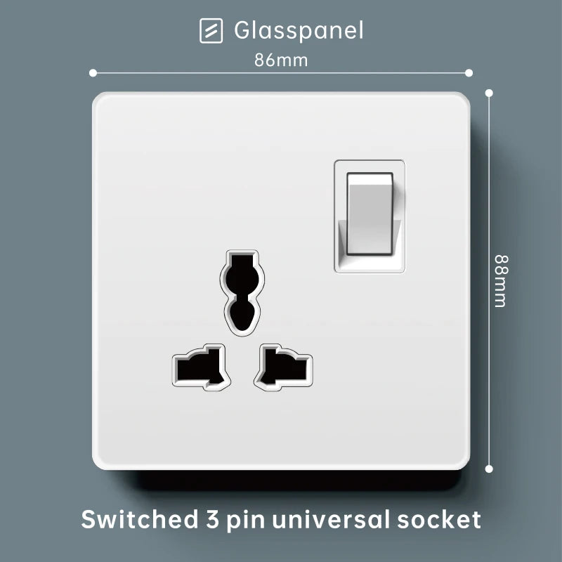Luxury Skin Feeling Glass Wall Light Switch Button White UK Plug 13A Universal Wall 18W Type-C Fast Charging Socket