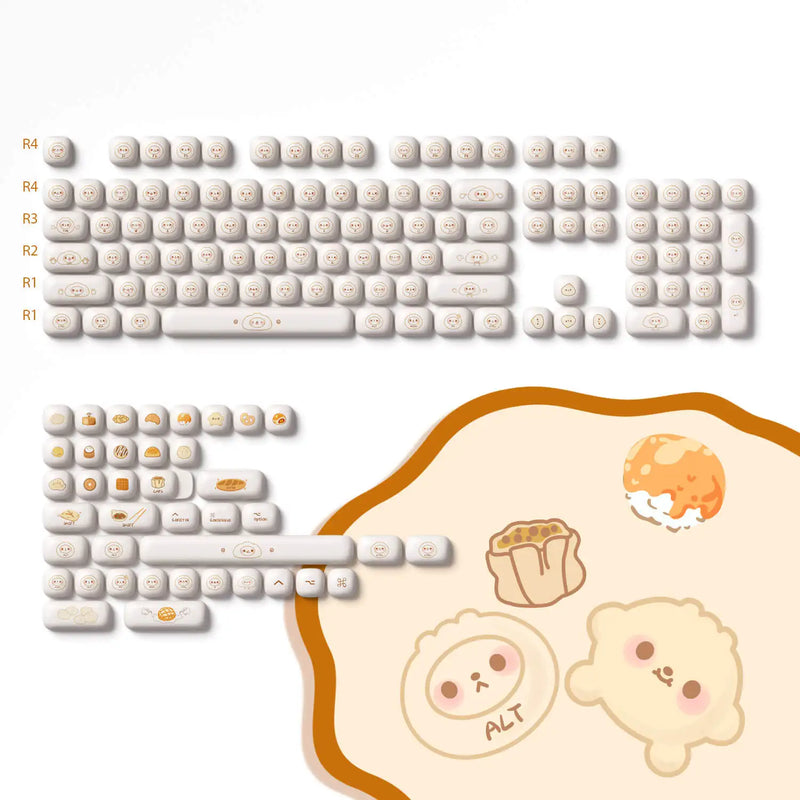 Akko Original Cute Theme MOG/MOA/MAO Profile PBT Keycap Set 5-side Dye-sub ANSI/ISO Layout Girl Keycaps Gift Round Bun Mushroom