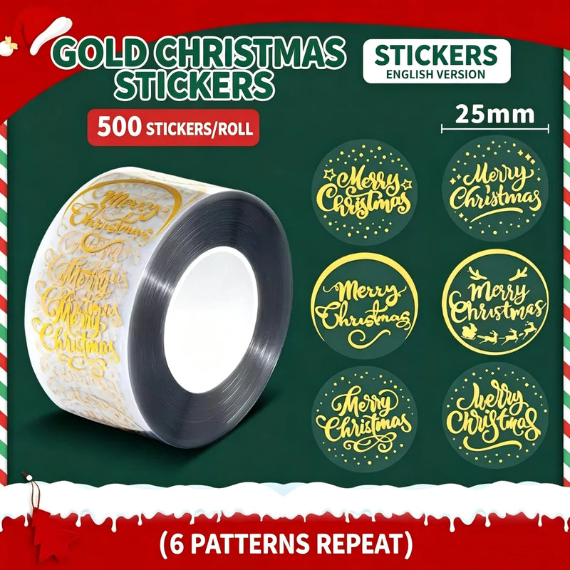 500pcs Christmas Sticker Theme Christmas Eve Gift Packaging Paper Round Sealing Stickers Roll Pack Children's Reward Stickers
