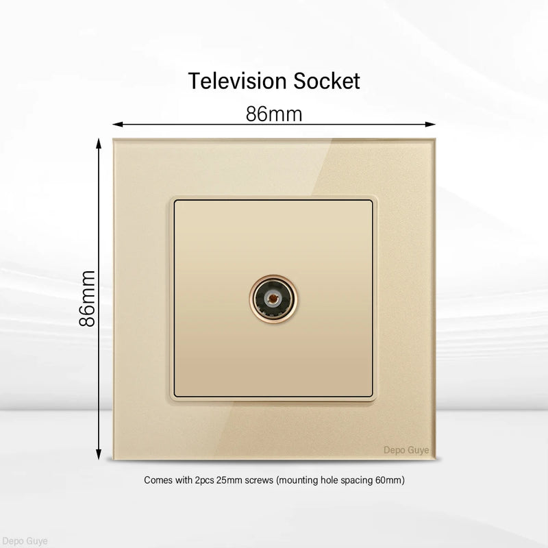 Gold UK 13A Tempered Glass Dual Socket,Universal Power Outlet With USB Type C 18W Quick Charge,Home Light Electric Switch Panel