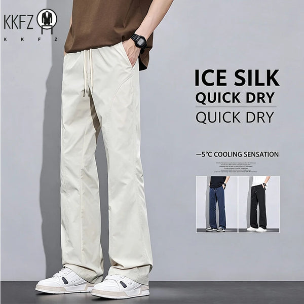 Men Elastic Waist Drawstring Wide Leg Pants Relaxed Fit Lightweight Material For Street Style Dating And Daily Commute Wear