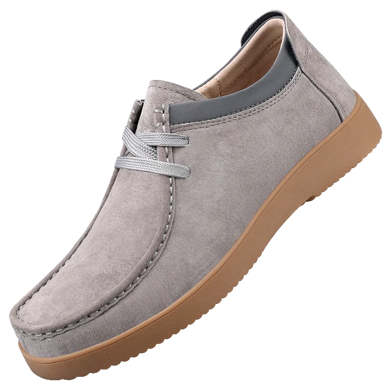 Men's Suede Moccasins Casual Lace Up Walking Shoes Non Slip Rubber Sole Lightweight Comfort Daily Driving Shoes