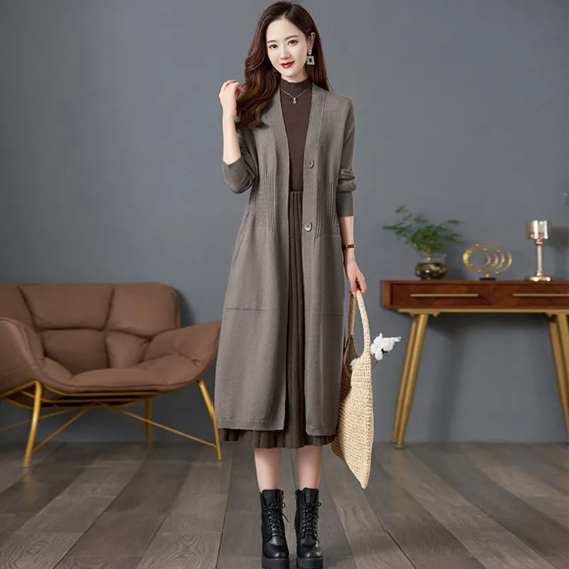 Jersey For Women New Vintage Middle Aged Mother Long Sweater Spring Autumn Knitwear Jacket Cardigan Coat Fall Woman Clothes