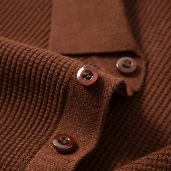 Men's Thin Knit Short Sleeve Polo Shirt, Rayon Blend Fabric, Soft Touch, Business Casual Style, Dark Brown, Slim Fit Top