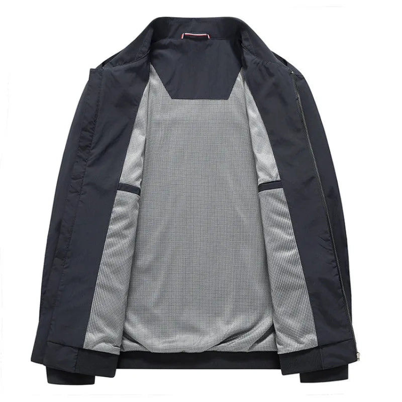 Men's Casual Turn-down Collar Jacket Lightweight Windproof Anti-Wrinkle Zip Front Spring Autumn Coat