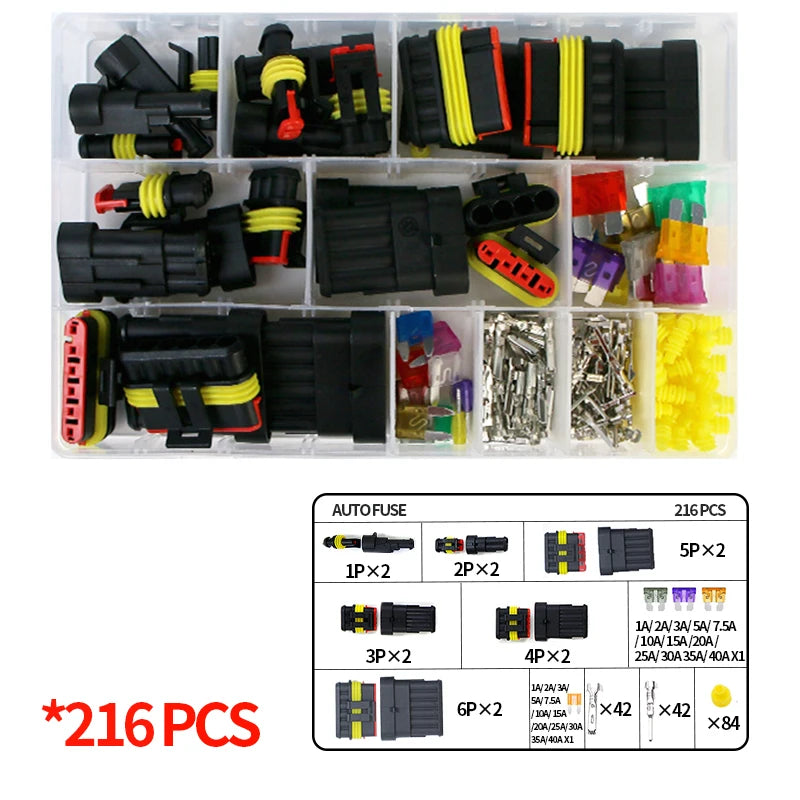 352PCS DJ1.5AMP automobile waterproof connector 1P2P3P4P6P hole HID male and female 0.85 harness plug connector kit