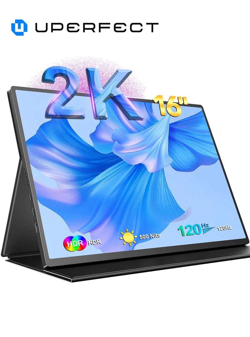 UPERFECT 16" 2K Portable Monitor 2560*1600 16:10 100%sRGB 500Cd/m² 120Hz Gaming Display For Xbox PS5 Switch Laptop Mac Phone