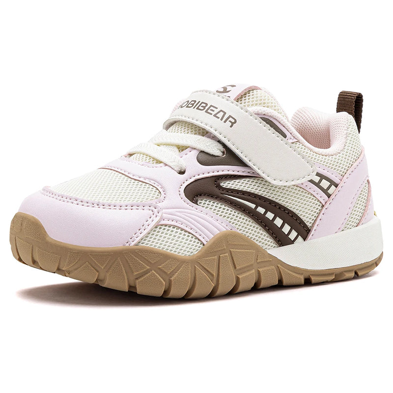 HOBIBEAR Toddler Wide Toe Shoes Hook Loop Walking Sneakers Artificial Leather Mesh Non-Slip Shoes for Little Kids