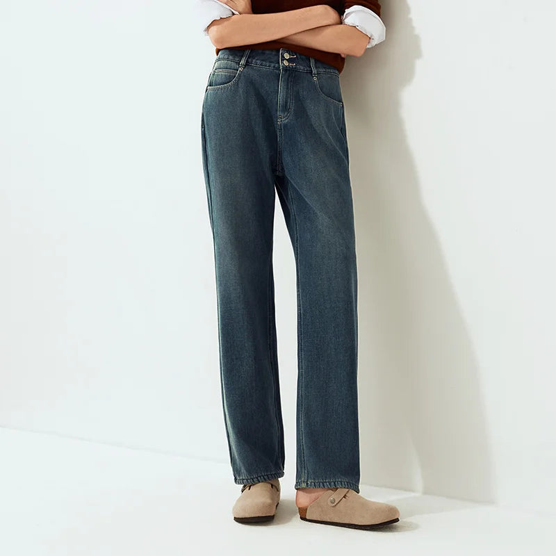 Semir Semir Jeans Women Winter Fleece Warm Straight Leg High Waist 2025 New Cool Women'S Clothing