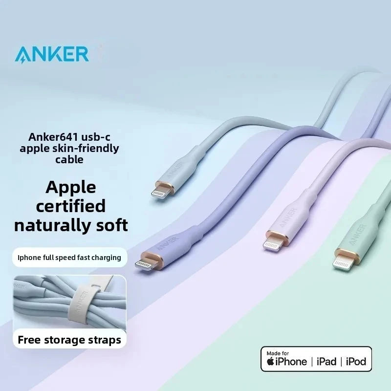 ខ្សែសាក ANKER Typec សាកថ្មលឿន MFi ផ្លូវការ ទទួលស្គាល់ដោយ Silicone ងាយស្រួលប្រើសម្រាប់ Apple 13 Apple 14