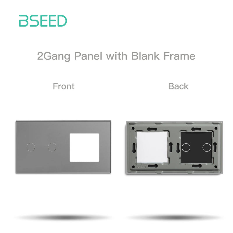 BSEED  EU Standard 1/2/3Gang Glass Panel Frame For Touch Switch Wall Sockets With Metal Frame White Black Golden 157mm