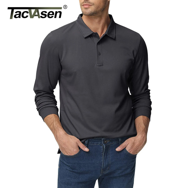 TACVASEN Mens Long Sleeve Collared T-Shirt 3 Button Quick Dry Performance Golf Shirt Athletic Casual Basic Tops Moisture-Wicking