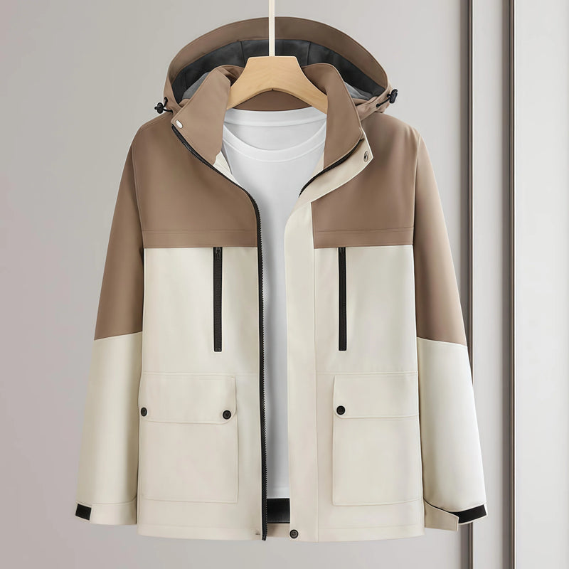 Windproof and Waterproof Detachable Cap Color-blocked workwear graphene heat-resistant integrated raincoat with fleece