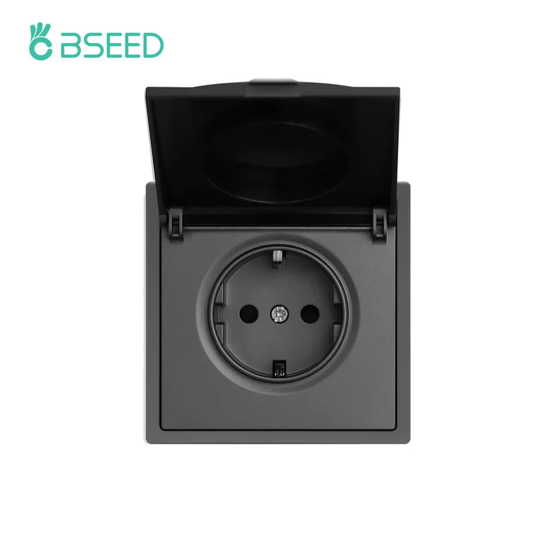 BSEED EU Standard Wall Power Socket With Cover Electrical Outlets Waterproof Wall Plug White Black Plastic Frame 16A
