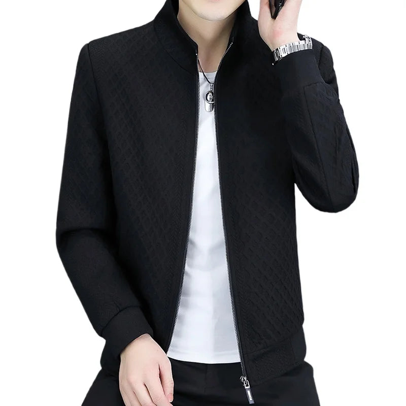 2026 Spring New Arrival Men's Long-Sleeve Jacket Zipper-Front Stand Collar Coat Asian Sizes Available in Black and Beige