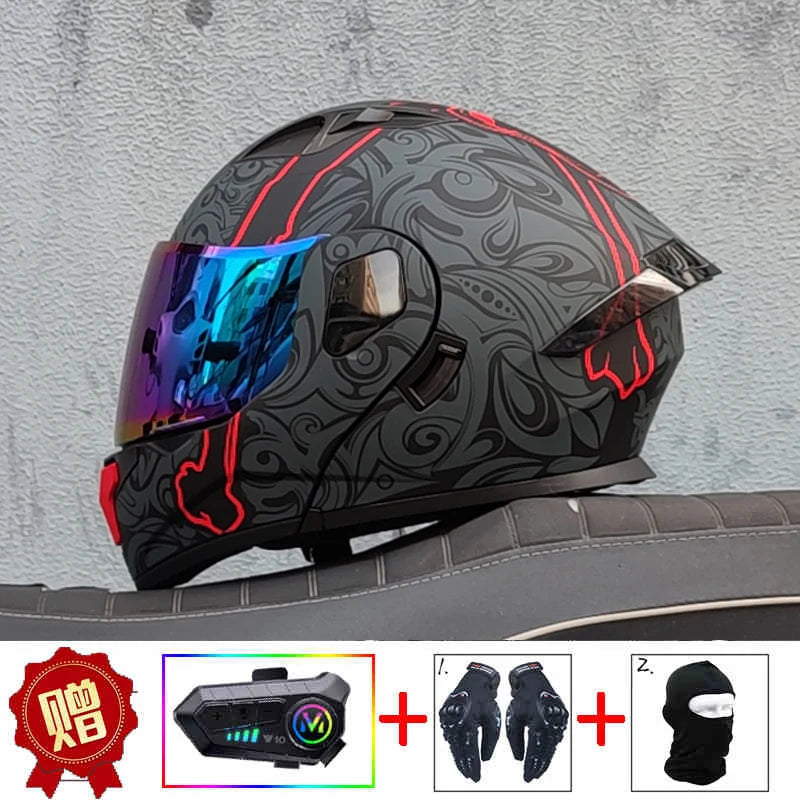 ORZ high-quality motorcycle professional racing flip helmet ABS material modular dual lens Bluetooth helmet DOT certification