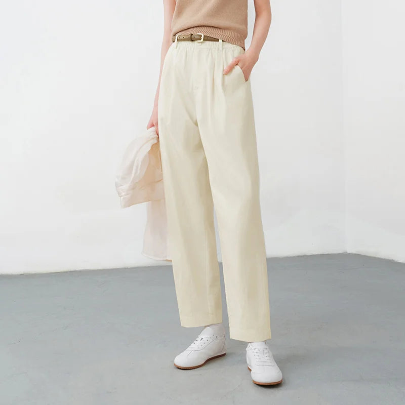 Semir Women Pants Solid 2026 Elastic Waist Pleated Loose Fit Tapered Urban Casual Everyday Style Soft Comfortable Daily Wear