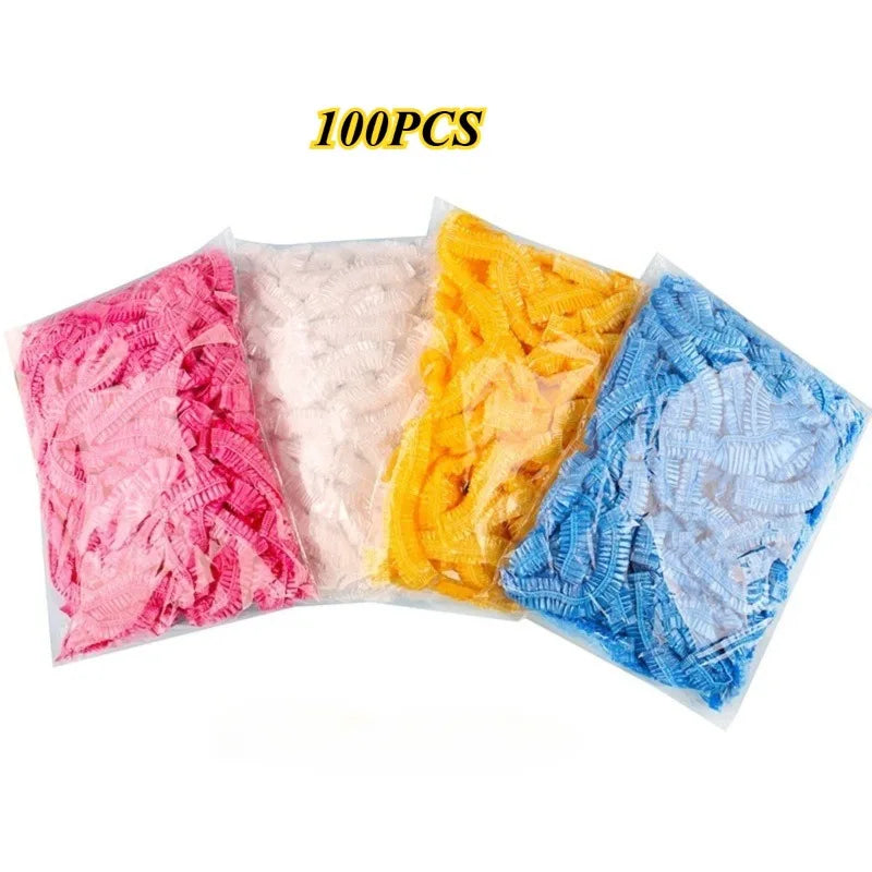100pcs Disposable Shower Cap,Hair Protection Cap Suitable for Salons, And Home Use,Leak-Proof Bathroom And Travel Hair Cover.